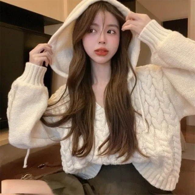 【D.studio】韓版寬鬆慵懶風小眾麻花連帽上衣(針織上衣 毛衣 長袖上衣 女裝 衣服 寬鬆上衣 長袖t恤 W379)