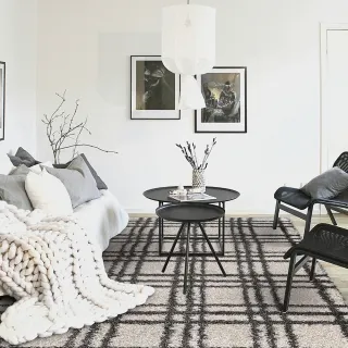 【Fuwaly】夏洛克地毯-160x230cm(格紋 線條 長毛 大地毯 柔軟 客廳地毯 起居室地毯)