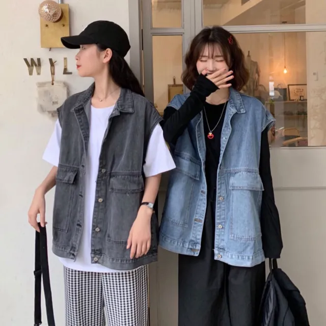 【D.studio】韓版寬鬆百搭顯瘦牛仔外套(牛仔上衣 牛仔背心 上衣 女裝 衣服 外套  J124)