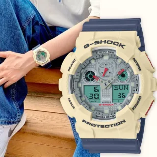【CASIO 卡西歐】G-SHOCK 復古色彩雙顯手錶 新年禮物(GA-100PC-7A2)