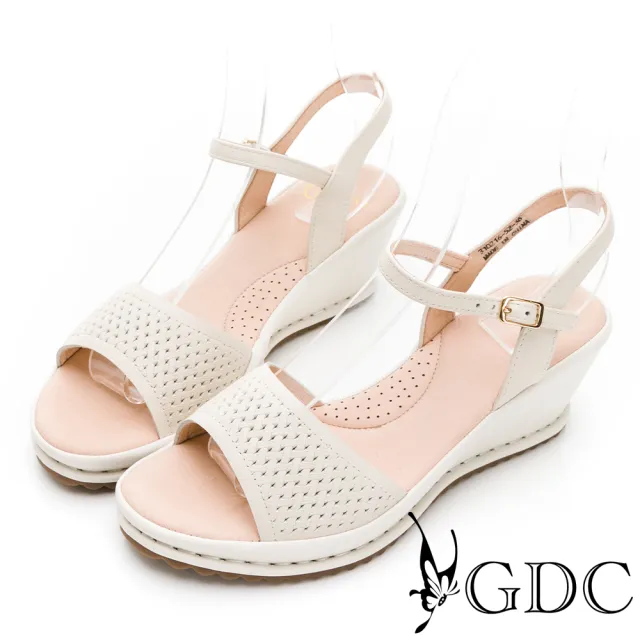 【GDC】日系素色春夏繽紛真皮沖孔楔型涼鞋-米色(310216-10)