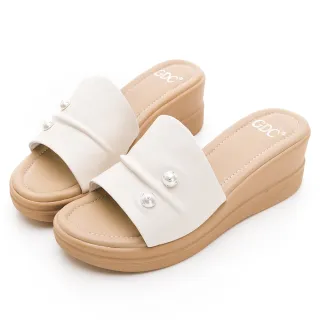 【GDC】春夏氣質真珠柔軟真皮楔型厚底拖鞋-米色(312435-10)