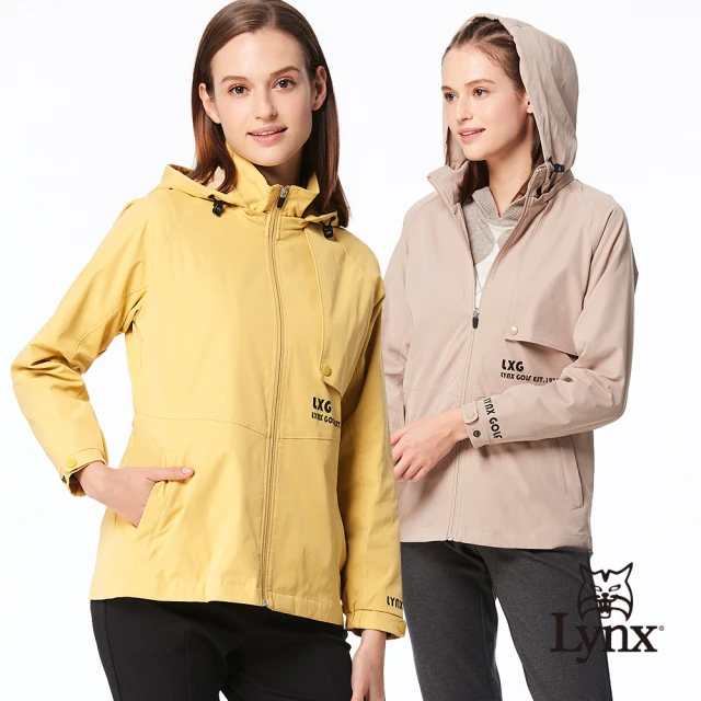 Lynx Golf 女款舒適修身膠印造型左胸活片設計拉鍊口袋長袖可拆式連帽外套(二色)