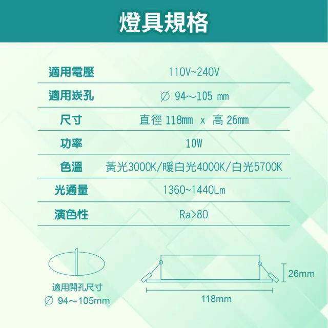 【青禾坊】好安裝系列 歐奇OC 10W LED 可調三色溫-8入(TK-AEG002 牆壁開關直接切換 壁切崁燈)