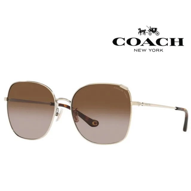 【COACH】時尚金屬太陽眼鏡 精緻簡約設計 HC7133 900574 淡金框抗UV漸層茶鏡片 公司貨