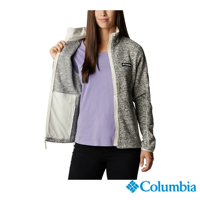 【Columbia 哥倫比亞 官方旗艦】女款-W Sweater Weather™快排刷毛針織外套-花灰色(UAR05690HGHF)