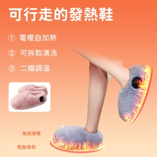 【ROSETO】入冬必備 無線暖腳鞋 毛絨保暖拖鞋 二段恆溫加熱 比泡腳機泡腳桶方便(發熱鞋/暖腳寶)
