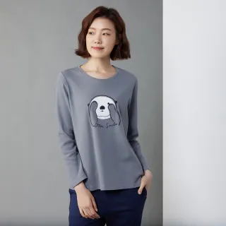 【YVONNE 以旺傢飾】海獺貼布繡長袖上衣(岩石灰)