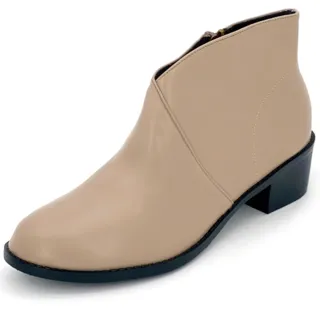 【baibeauty 白鳥麗子】MIT韓系V口素面皮革短靴(粗跟靴)