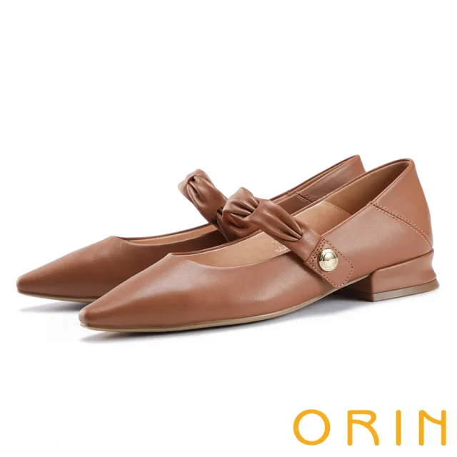 【ORIN】復古女伶尖頭低跟瑪莉珍鞋(棕色)