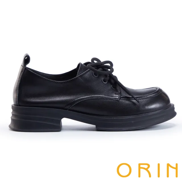 【ORIN】霧感牛皮綁帶低跟樂福鞋(黑色)