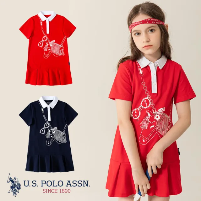 【U.S. POLO ASSN.】女童POLO連身裙(紅/藏藍/明黃/淺藍/淺粉/草綠)