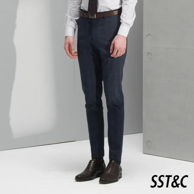 【SST&C 最後65折】灰藍格紋裁縫西裝褲0212206002
