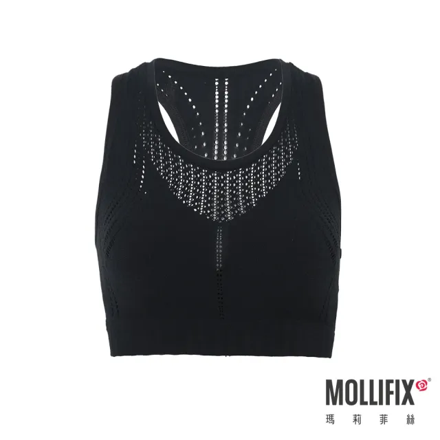 【Mollifix 瑪莉菲絲】A++挖背呼吸包覆BRA、瑜珈服、無鋼圈、開運內衣(水墨黑)