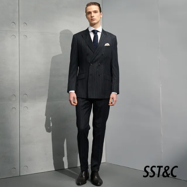 【SST&C 最後６５折】米蘭系列灰色條紋雙排扣修身西裝褲0212204002