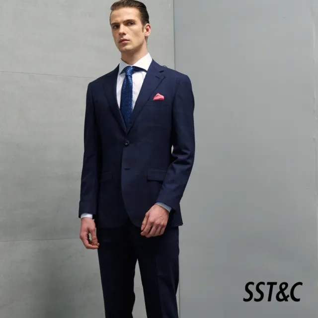 【SST&C 最後６５折】米蘭系列海軍藍格紋修身西裝褲0212204001