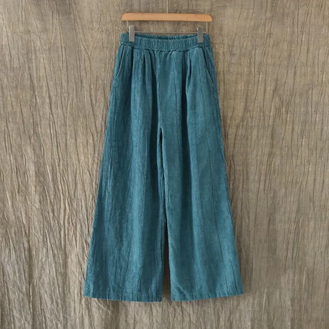 【米蘭精品】現貨+預購 休閒褲棉麻長褲(休閒寬鬆百搭扎染女褲子7色74fw3)