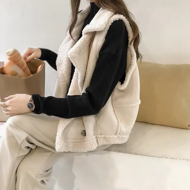 【D.studio】韓版羊羔寬鬆背心外套(上衣 女裝 衣服 外套 毛衣 J194)
