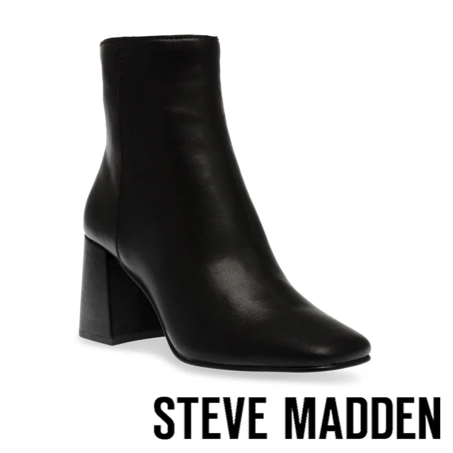 STEVE MADDEN RESTORE 素面粗跟皮革短靴(黑色)