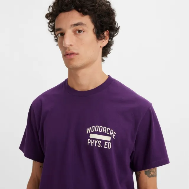 【LEVIS 官方旗艦】Gold Tab金標系列 男款 寬鬆版短袖素T恤 紫 熱賣單品 A3757-0032