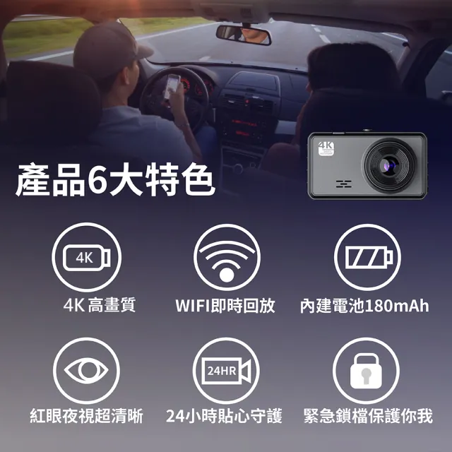 【Jinpei 錦沛】4K汽車行車記錄器、WIFI即時傳輸、星光夜視、前後雙錄、GPS 軌跡、贈32GB(行車紀錄器)