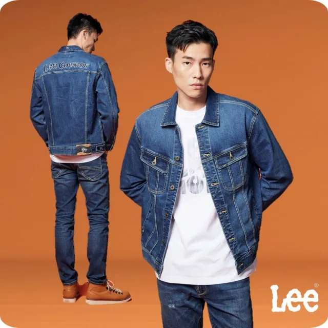 【Lee】男裝 牛仔外套 / 背部刺繡 Lee Cowboy 中深藍水洗 舒適版型 / 101+ 系列(LB314012909)