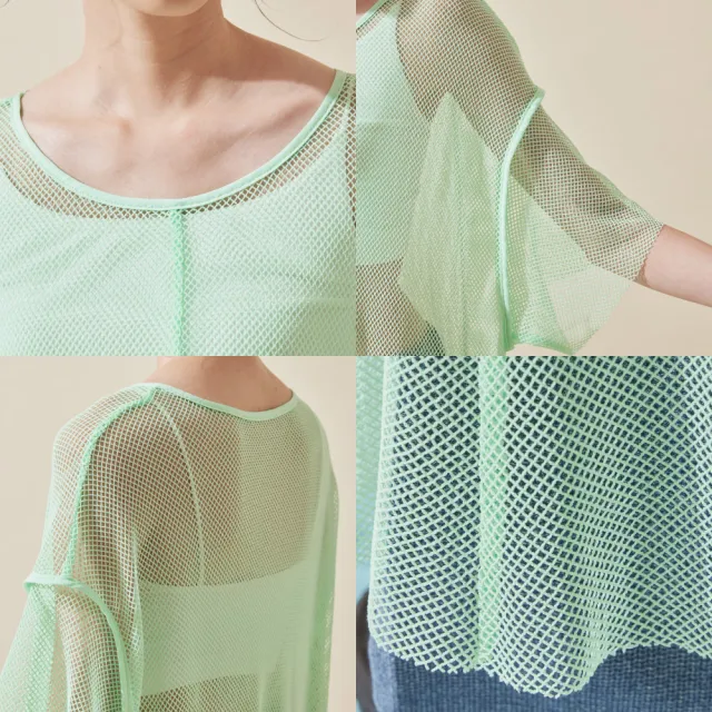 【plain-me】SAAKO 透視網眼長版上衣 SAA0017-232(女款 透膚 透視 洞洞裝 外搭 長版 女短袖上衣)