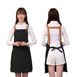 韓版H型工作圍裙(簡約素色H肩帶加大版型咖啡餐廳工作服)