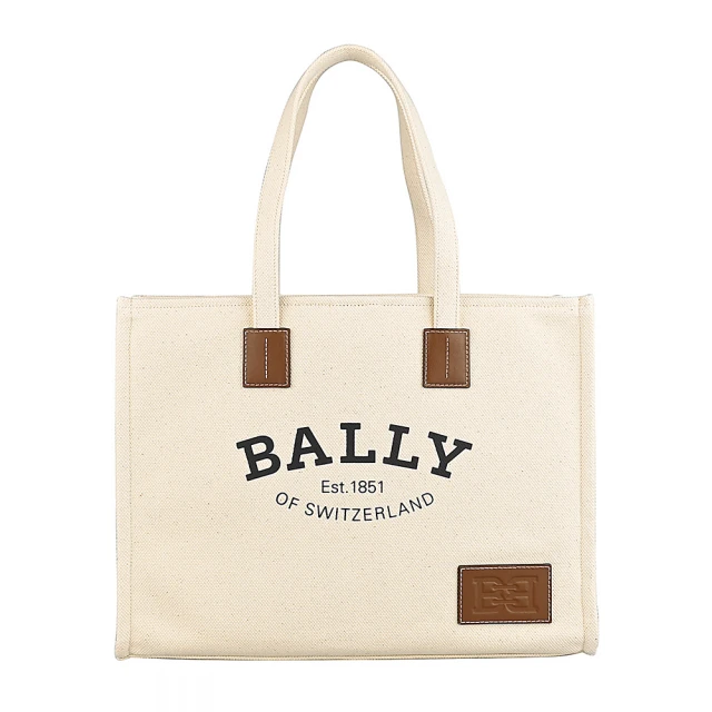 BALLY BALLY Crystalia黑字LOGO帆布磁釦式手提/肩背托特包(大/自然白)