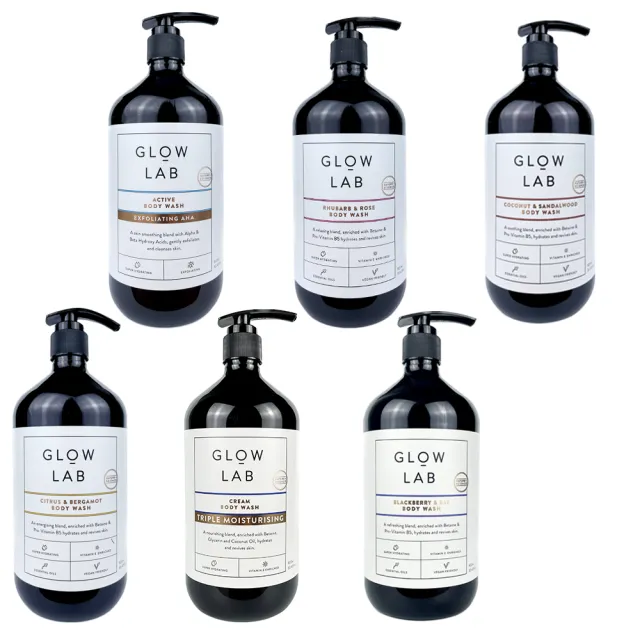 【GLOW LAB】GLOW LAB 植物精油沐浴露 900ml(大黃玫瑰 佛手柑橘 椰子檀香 黑莓月桂葉)