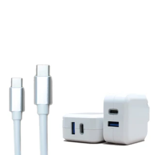 【TOPCOM】20W USB/Type C 雙孔PD/QC充電器 +  C to C 充電線 2m(iPhone15適用)