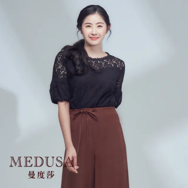 MEDUSA 曼度莎】現貨-典雅蕾絲小蓬袖上衣- 2色（M-XL）｜女短袖上衣 