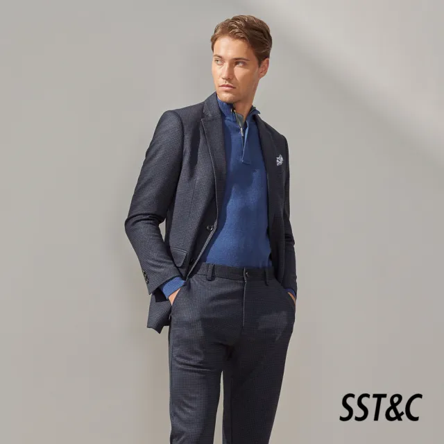 【SST&C】男裝 藏青格紋彈性舒適休閒西裝外套0612309001(換季55折)