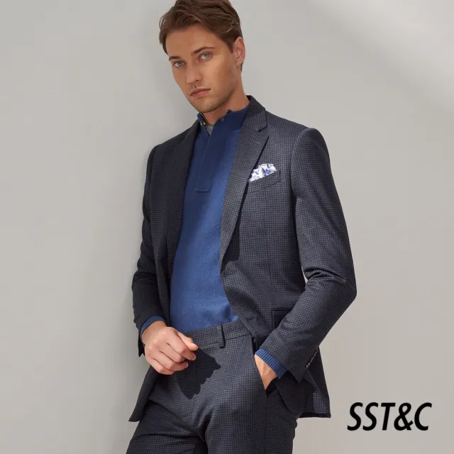 【SST&C】男裝 藏青格紋彈性舒適休閒西裝外套0612309001(換季55折)