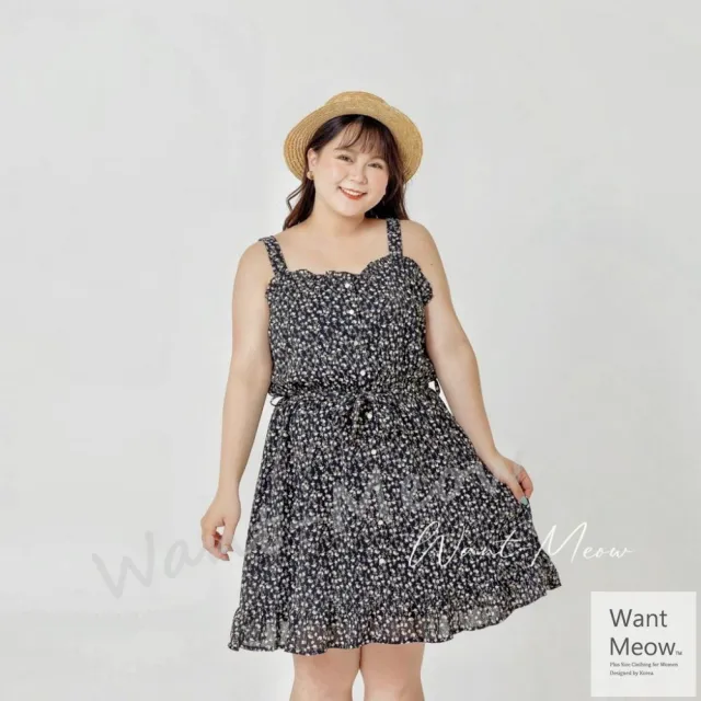 【Want-Meow】85公斤可穿/顯瘦韓系吊帶連身短裙(大碼洋裝/大尺碼/韓系歐膩穿搭/孕婦裝)