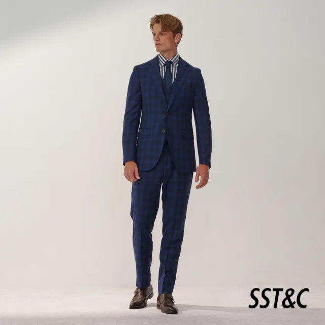 【SST&C】男裝 米蘭系列海軍藍格紋修身版西裝外套0112309003(換季65折)