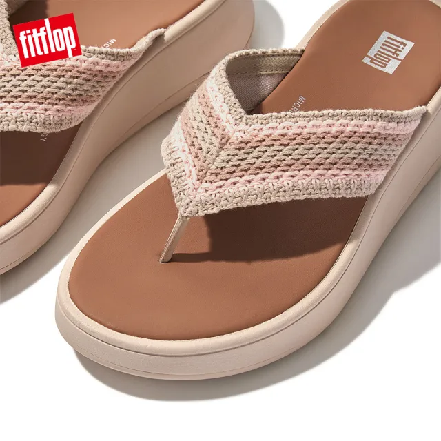 【FitFlop】F-MODE CROCHET FLATFORM TOE-POST SANDALS編織造型夾腳涼鞋-女(白石色)