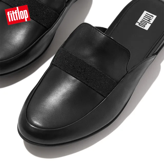 【FitFlop】GRACIE OPUL-TRIM LEATHER MULES皮革木屐鞋穆勒鞋-女(黑色)