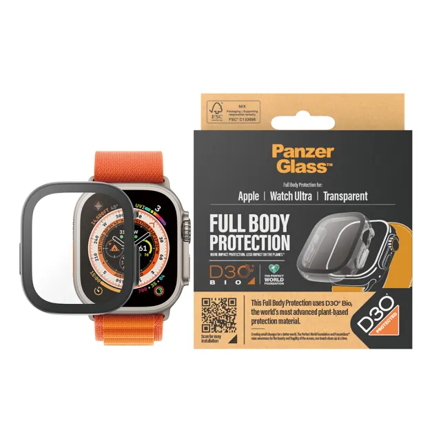 【PanzerGlass】Apple Watch Ultra 49mm 全方位D3O抗震防護高透鋼化漾玻保護殼-透(D3O奈米抗震防護)