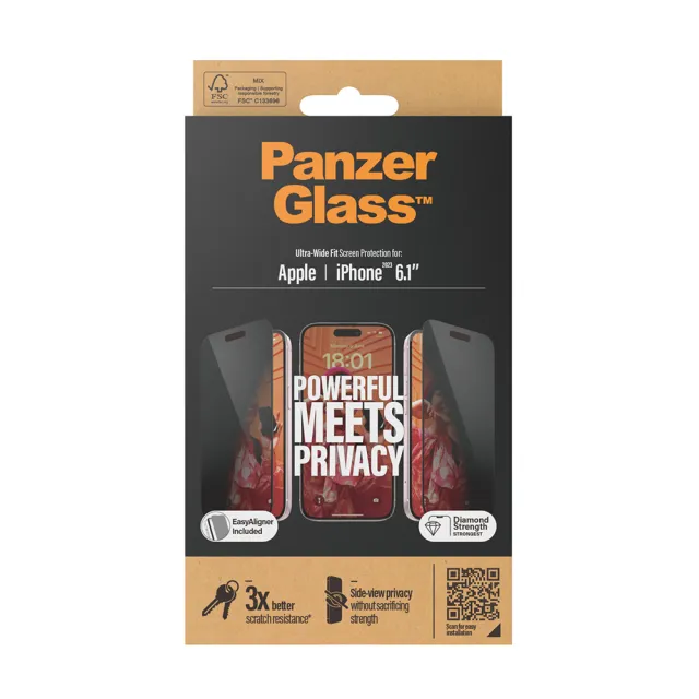 【PanzerGlass】iPhone 15 6.1吋 Privacy 2.5D 耐衝擊高透防窺玻璃保護貼(50%柔韌纖維材質)