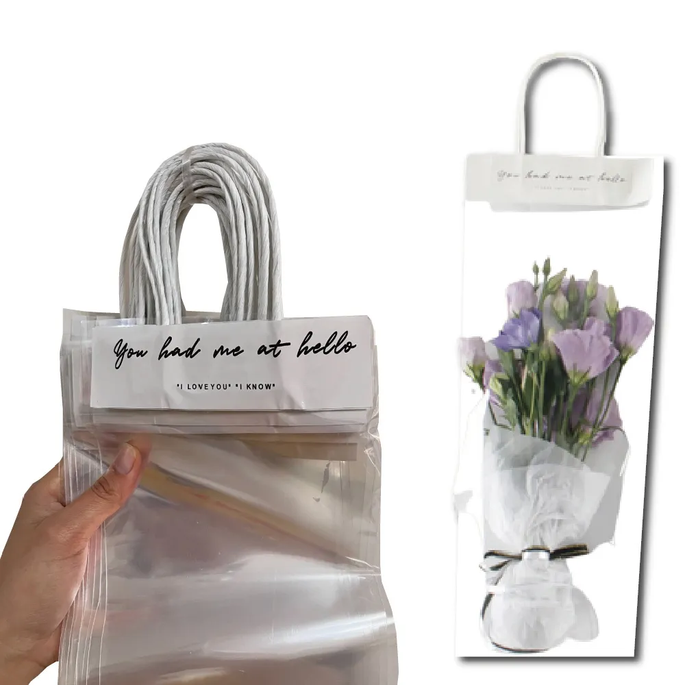 【2square shop】10入組 透明花束提袋 中號 透明手提袋 禮品袋 包裝袋(禮品包裝袋 包裝材料 塑膠袋)