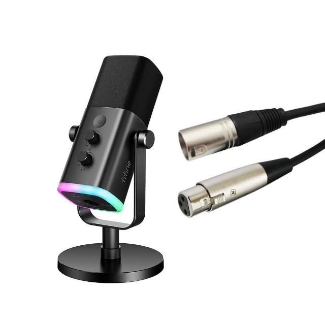 【FIFINE】AM8 錄音室等級 USB/XLR動圈式RGB 直播麥克風(附XLR公頭音源線)
