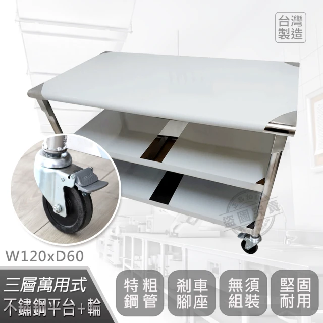 Abis 客製商品-豪華升級版60X120CM三層圓角304不鏽鋼桌-附煞車輪/料理桌/工作桌台/流理台(2尺x4尺)