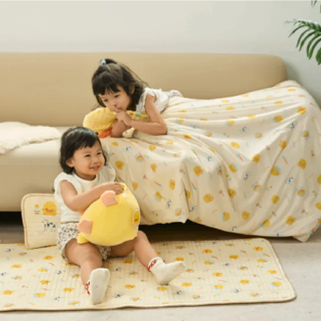 【Piyo Piyo 黃色小鴨】睏好好體感瞬涼睡墊三件套(幼兒園 嬰兒被毯 枕頭 冰絲涼感)