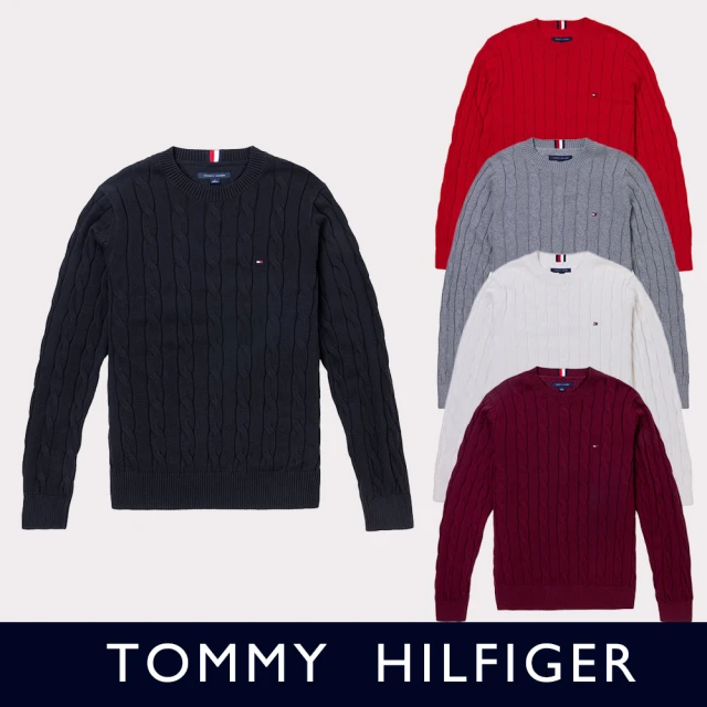 Tommy Hilfiger TOMMY 經典圓領刺繡小LOGO麻花針織毛衣-多色組合(百搭必備/秋冬舒適/平輸品)