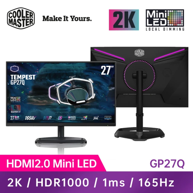 CoolerMaster酷瑪 GP27Q 27型 IPS 2K 165Hz電競螢幕(MiniLed/G-Sync/HDR/1ms)