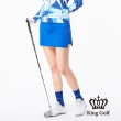 【KING GOLF】假兩件剪裁腰部織帶拼接運動短裙(藍色)
