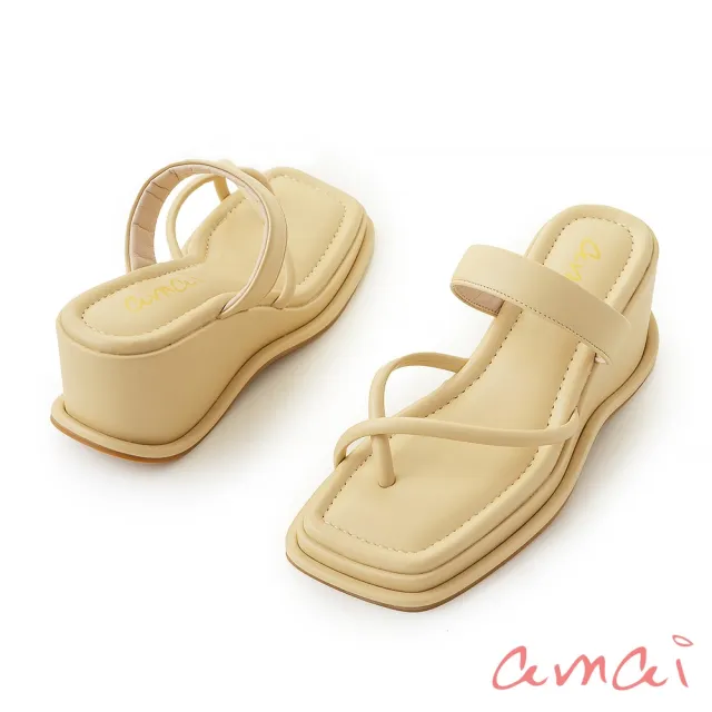 【amai】繽紛日系甜美厚底楔型涼拖鞋 厚底涼鞋 高跟涼鞋 厚底鞋 高跟鞋 時尚 大尺碼 SP112-55CM(黃色)