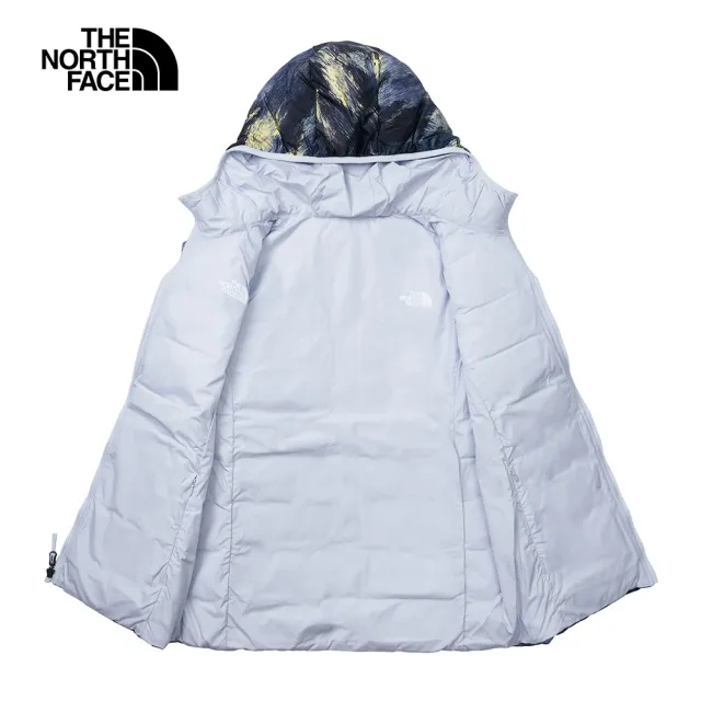 【The North Face 官方旗艦】北面女款藍色DWR防潑水保暖連帽羽絨外套｜83OKOW1(700蓬鬆度)