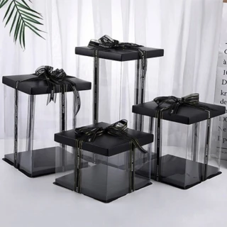 【GIFTME5】黑色透明蛋糕盒4寸5入(透明蛋糕盒 透明禮物盒 包裝盒 生日蛋糕盒 禮品 禮物盒 包裝)